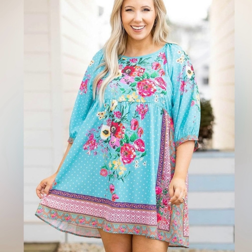 Umgee Floral Teal Dress